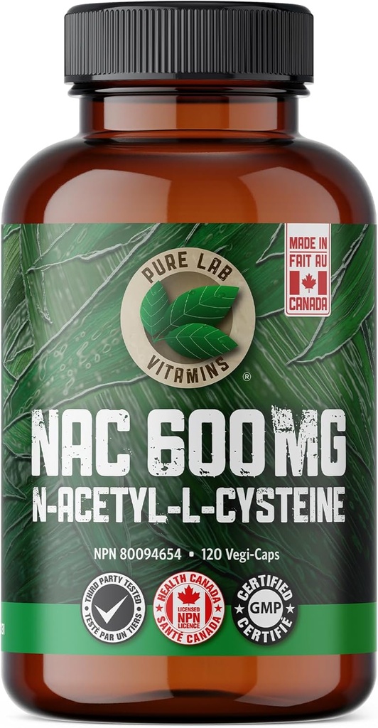 Pure Lab Vitamins NAC (N-Acetyl-Cystein) 600 mg - 120 caps Made in Canada