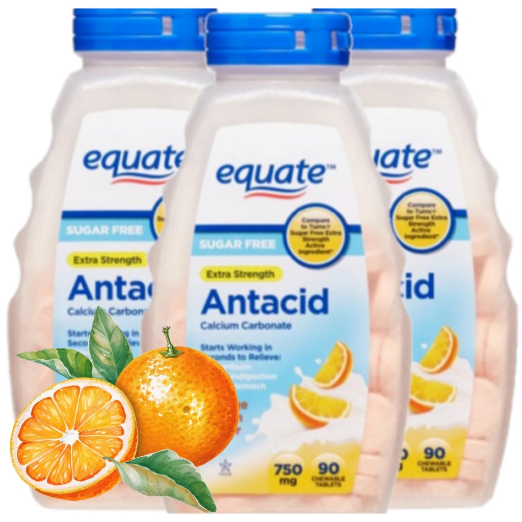 Compresse Antacide Zucchero Free Extra Forza, Arancione Creme, Carbonato di calcio 750 mg, 90 Conteggio Ciascuno (Pacchetto di 3)