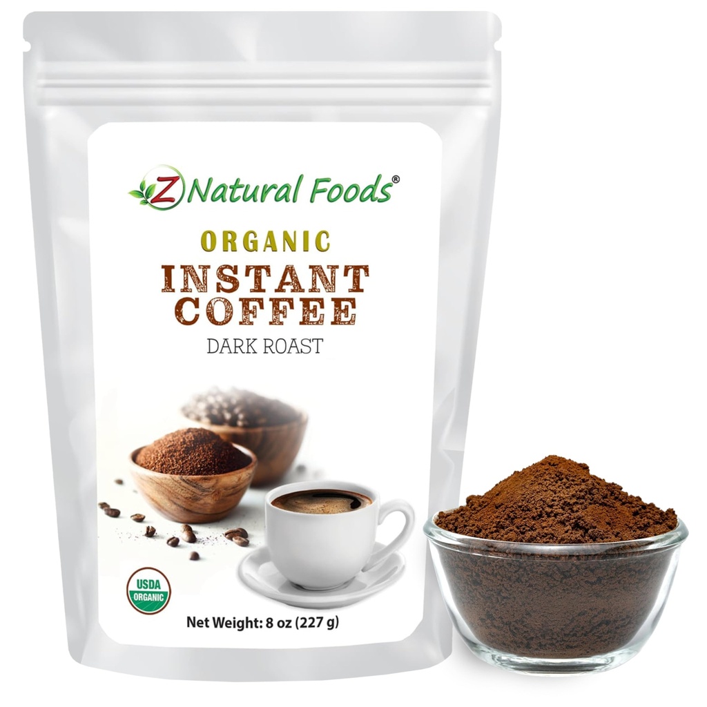 Z Natural Foods Organic Instant Coffee Powder - Rich Dark Roast Flavor, Arabica Instant Espresso Pulver mit Antioxidantien zu Boost Energy, Mood & Focus - Gourmet Kaffee in wiederverschließbarer Tasche, 8 Unzen