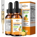 2 paquets de gouttes liquides de glycinate de magnésium, 1000mg de gouttes complexes de magnésium liquide pour le sommeil, le nerf, l'énergie, le muscle, les os, le calme et la digestion, haute absorption, 2 Fl Oz, goût d'ananas