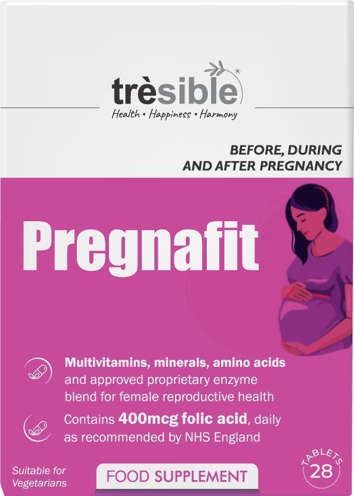 Trèsible Women's Prenatal Pregnancy and Postnatal Supplements | Pregnafit 28 Tabletten | CoQ10, Folsäure, Vitamin D, Zink | Vegetarisch, Glutenfrei, Halal | Keine synthetischen Binder oder Beschichtung