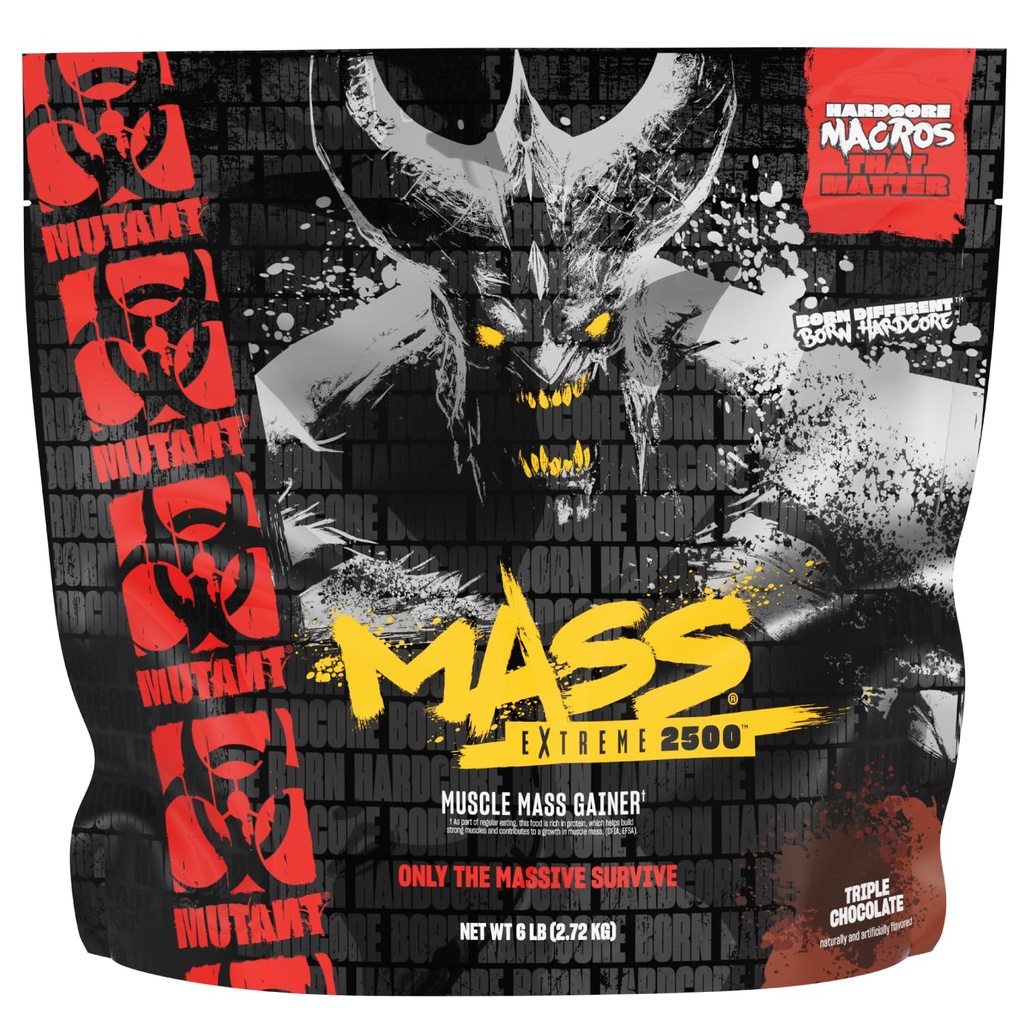 Mutant Maß Extreme Gainer – Whey Protein Powder – Muskelgröße und Stärke bauen – High Density Clean Calories (Triple Chocolate, 6 lbs)