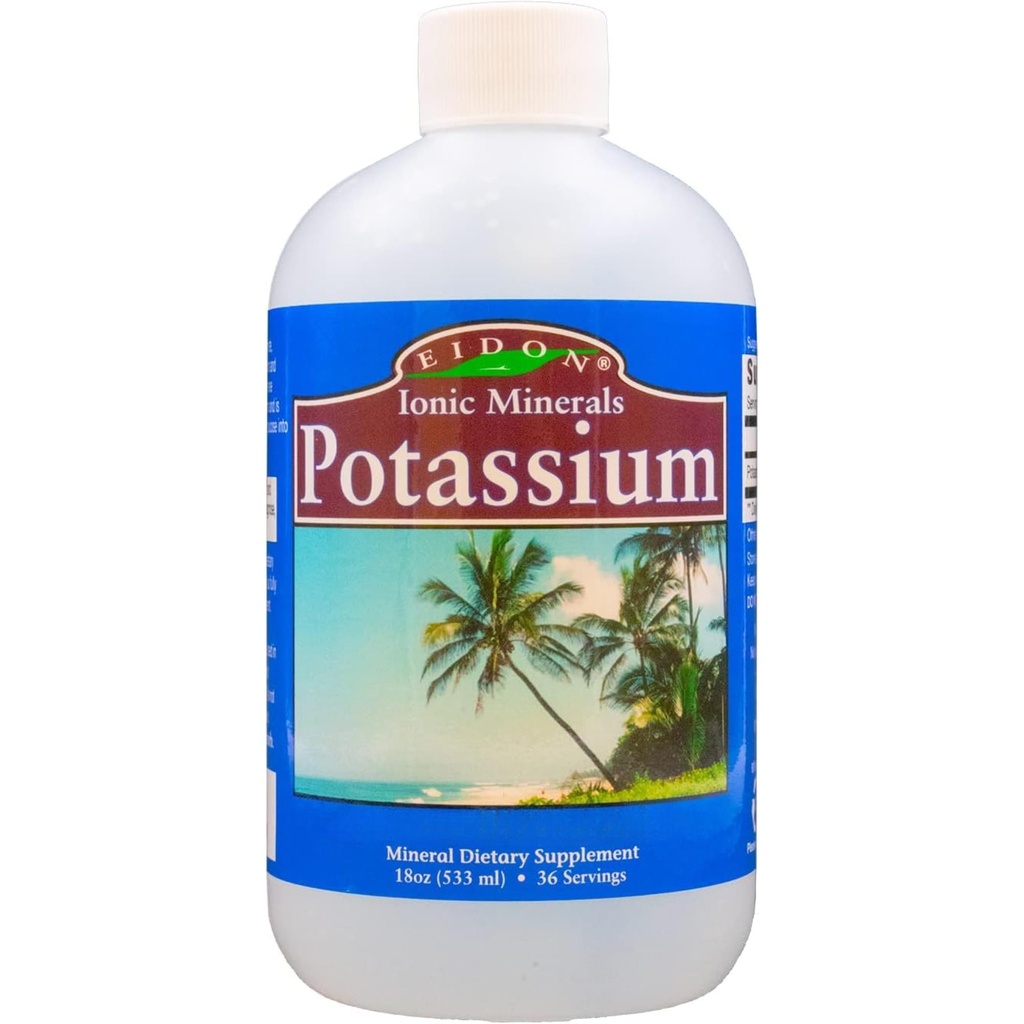 Integratore di potassio liquido Eidon - Gocce di potassio, Elettrolita essenziale per la funzione cellulare, Minerali ionici biodisponibili, Tutti Naturali, No-Preservativi o Additivi - 18 oz