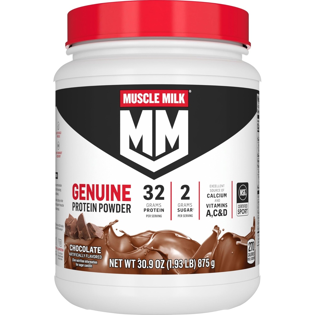 Polvere proteica genuina del latte del muscolo, Cioccolato, 1.93 Pounds, 13 Servings, 32g Protein, 2g Zucchero, Calcio, Vitamine A, C & D, NSF Certificato per lo sport, Spuntino energizzante, Imballaggio May Vary
