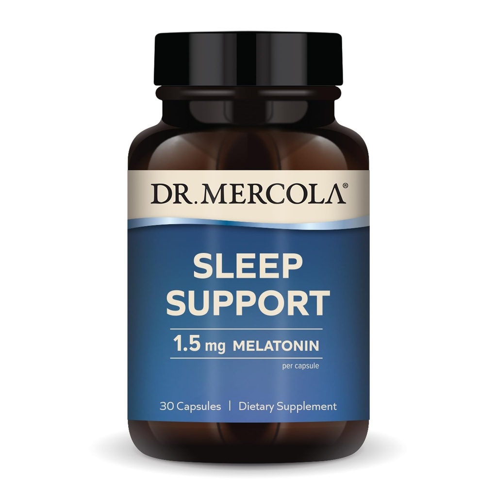 Dr. Mercola Sleep Support with Melatonin, 1.5mg Melatonin Per Serving, 30 Serve (30 capsule), Integratore alimentare, Supporta sonno sano e attenzione mentale, Non-OGM