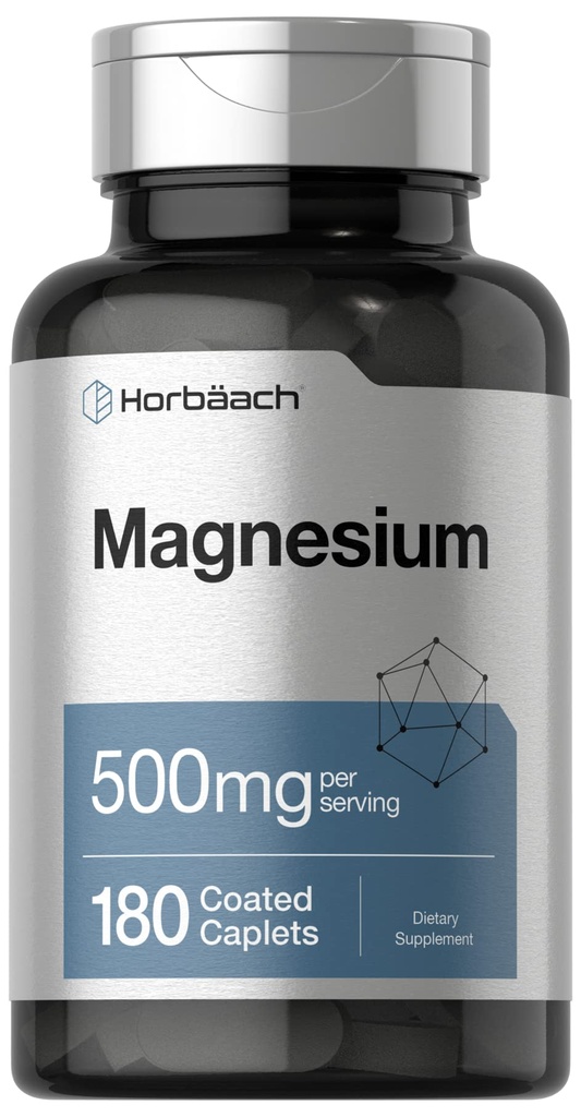 Horbäach Magnesium 500mg | 180 Caplets | Vegetarisch, Non-GMO und glutenfreie Ergänzung