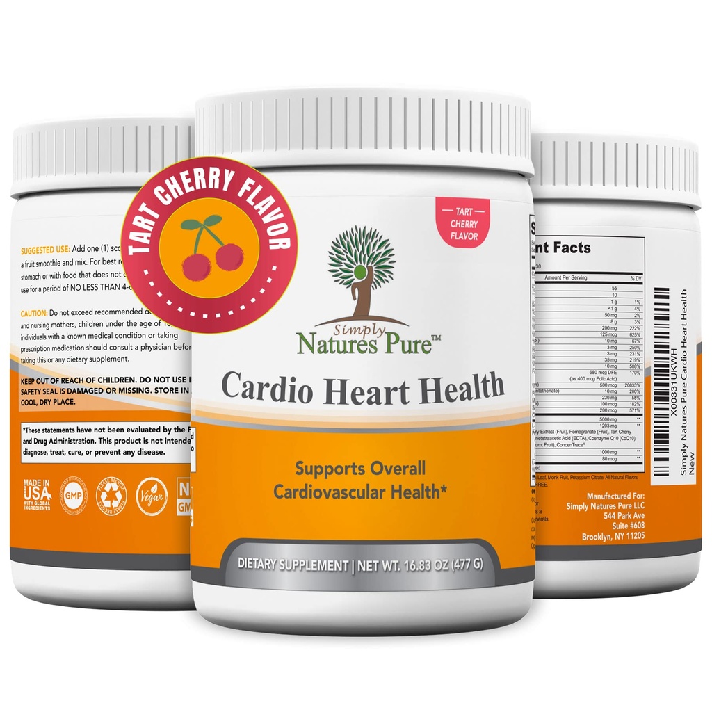Simply Natures Pure - Cardio Heart Health Supplément de soutien à l'oxyde nitrique avec L-Arginine 5000 mg, L-Citrulline 1000 mg et Hawthorne Berry, 16.82 Ounces - Tart Cherry Flavor
