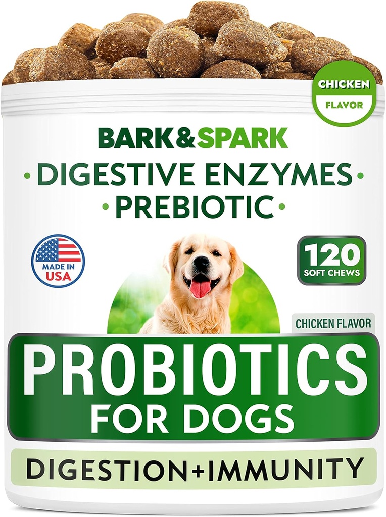 Cuscinetti Probiotici Cani - Gas, Diarrea, Allergie - Enzimi + Prebiotici - Fibra Masticabile - Digestione, Immunità - USA Made