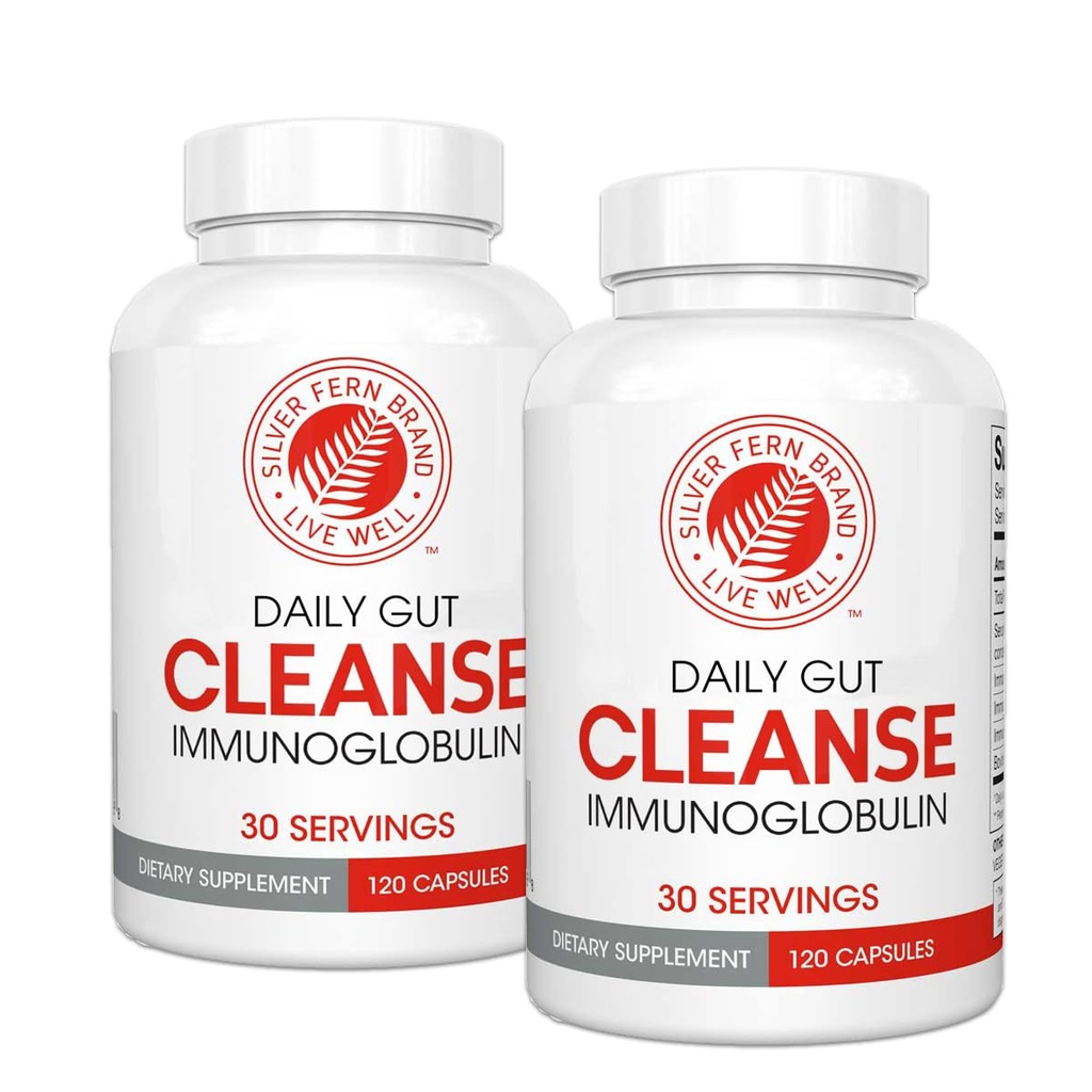 Silver Fern Cleanse - Daily Gut - 2 Bottiglia - 240 Capsule - 60 giorni di alimentazione - Immunoglobulina G, A & M -(IgG, IGA, IgM) - Sistema digestivo e supporto del sistema immunitario - Postbiotic