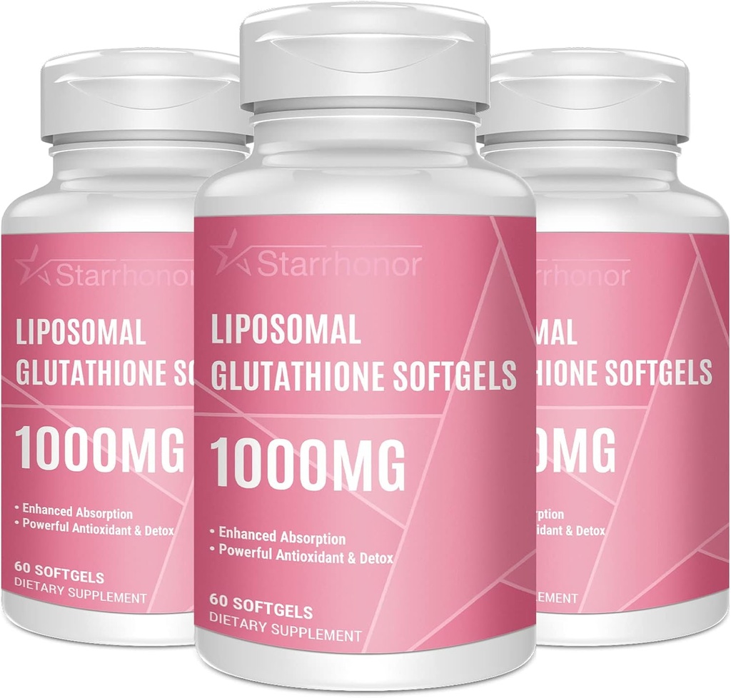 Liposomal Glutathione Softgels 1500MG, Integratore Glutathione Ridotto con Vitamina C, Migliore Assorbimento, Antiossidante Non OGM Potente per invecchiamento sano, Detox, Salute Immune, 180 Softgels