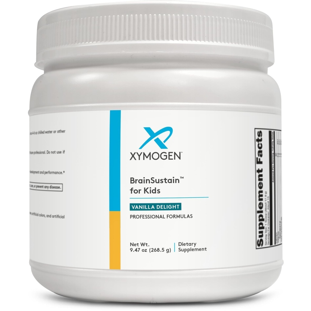 XYMOGEN BrainSustain für Kinder - N-Acetyl-L-Cystein, Alpha Lipoic Acid und DHA für Kinder-Fokus-Unterstützung - Gehirn-Ergänzungen für Gedächtnis und Fokus - Non-GMO, Gluten, Soy + Dairy-Free (9.47 oz)