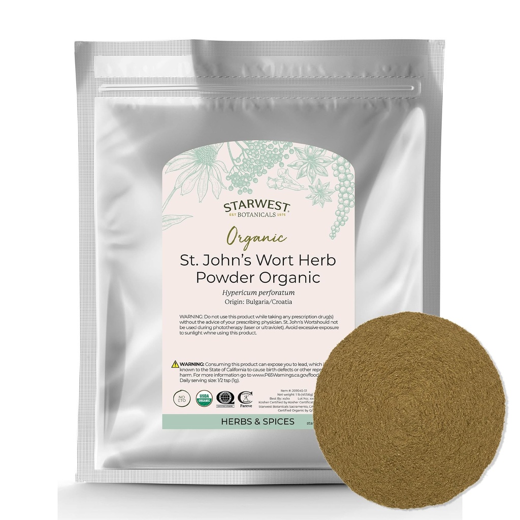 Orto Botanico St. John's Wort Powder - Erbe secca per il tè, fatto da St. John Wort Flower, Supports Relax, Certificato Kosher, Non-GMO - Bulk 1 lb Bag