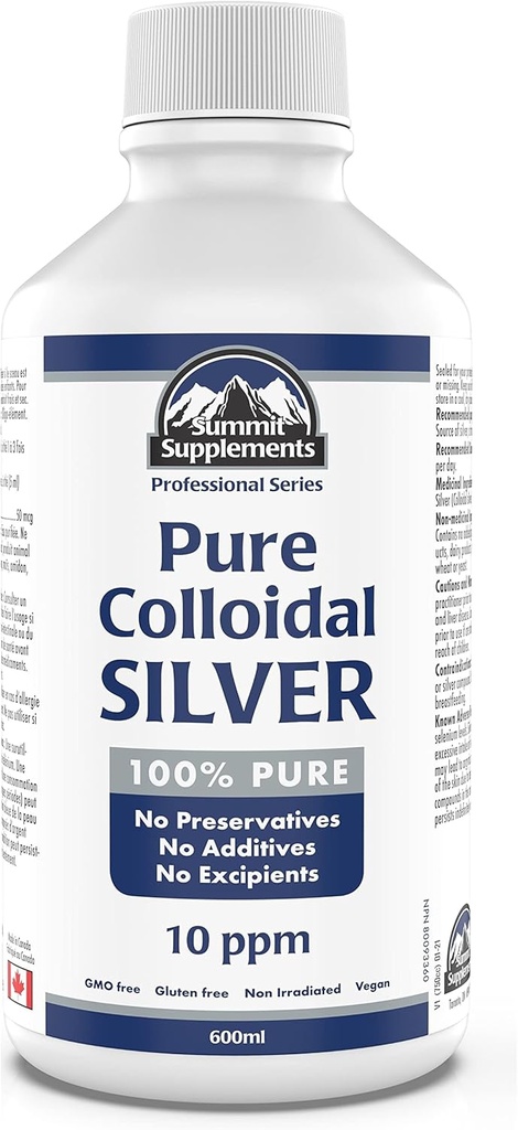 Kolloidales Silber 10ppm 600ml - Kolloidale Silber flüssige Mineralien Trace Minerals - Kolloidale Kupfer-Ergänzungen - Silber kolloidale Mineralien Flüssigkeit - Formuliert & Made in Canada