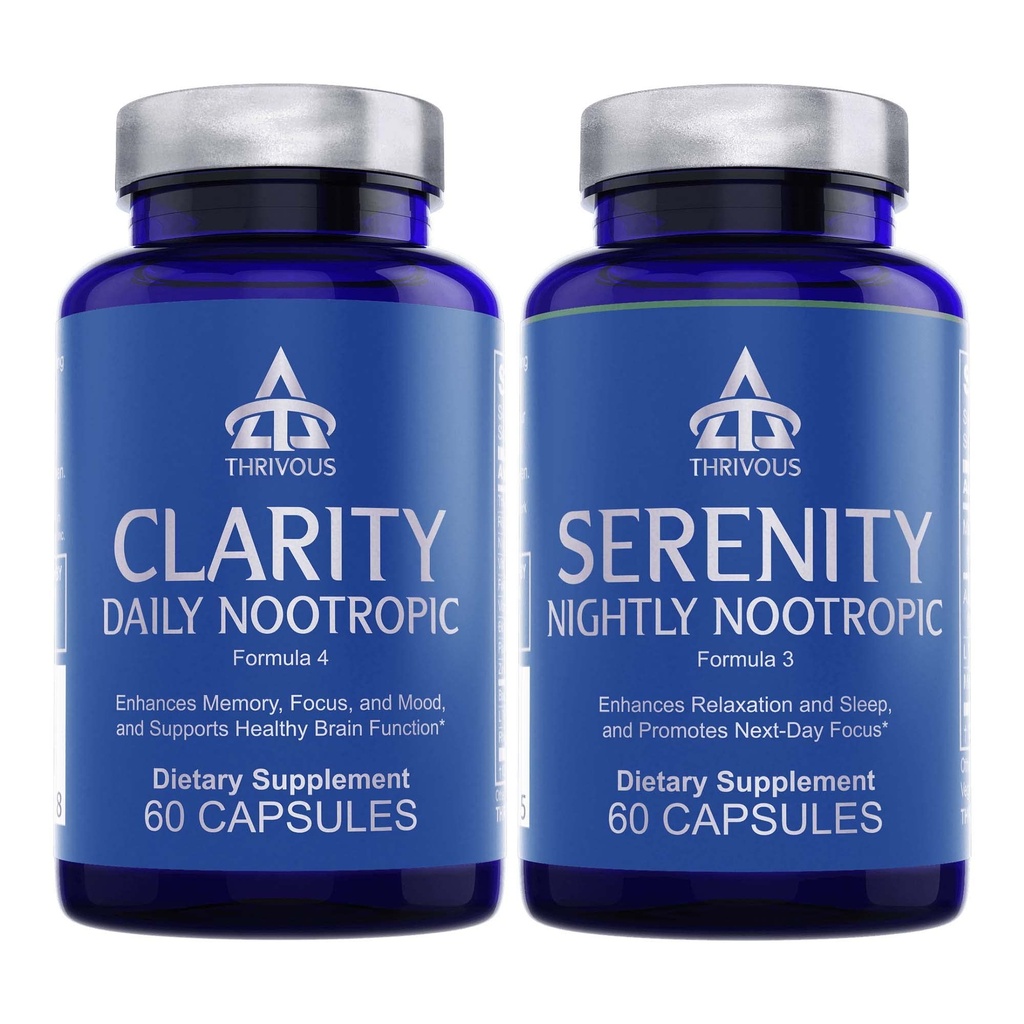 Strack Thrivous Clarity & Serenity – Day + Night Nootropic Bundle pour Focus, Mood, Relaxation & Sleep Support – 120 Capsules Vegan