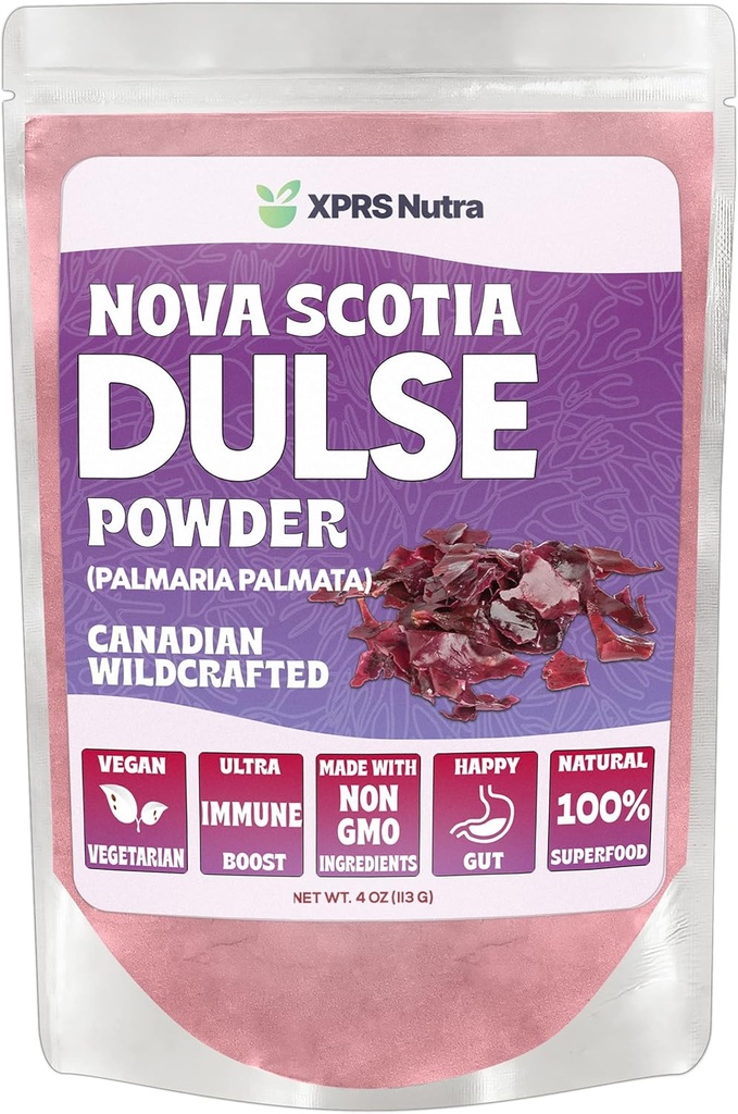 XPRS Nutra Dulse Powder (Palmaria Palmata) - Canadian Wildcrafted Nova Scotia Dulse Powder for Thyroid and Bones - Vegan Friendly Atlantic Seaweed (4 Unze)