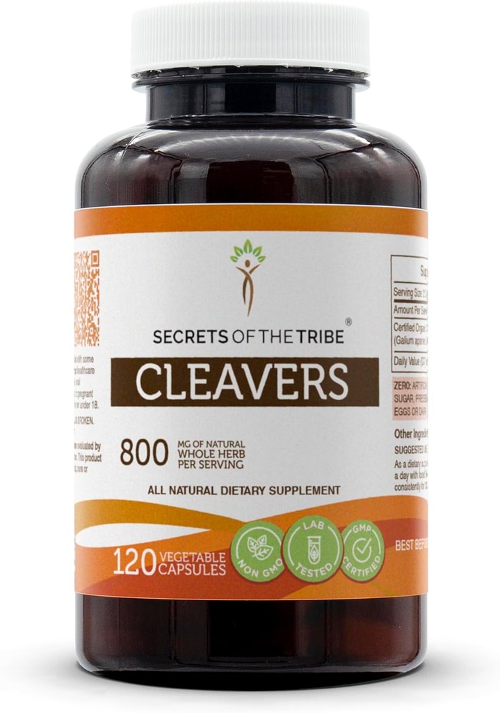 Secrets des Tribe Cleavers 120 Capsules, 800 mg, Cleavers (Galium aparine) Herbe séchée (120 Capsules)