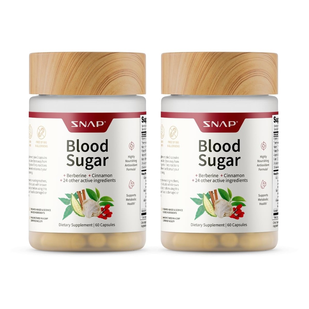 Integratori a scatto Miscela di zucchero nel sangue, CoQ10, Cannella, Acido alfa lipoico e Ginnema, Senza zucchero, 60 capsule, 2 Pack