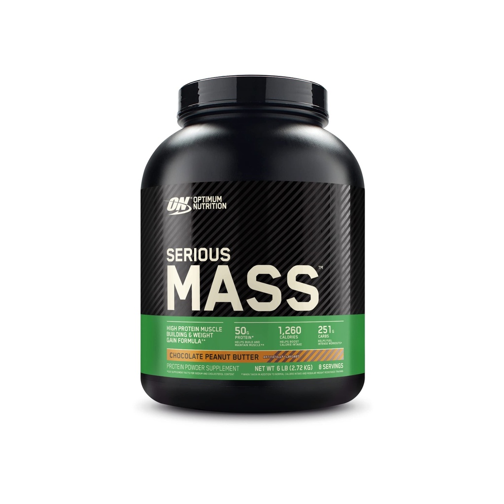 Optimum Nutrition Serious Mass, Weight Gainer Protein Powder, Mass Gainer, Vitamin C and Zinc for Immune Support, Creatine, Chocolate Peanut Butter, 6 Pound (Packaging May Vary)