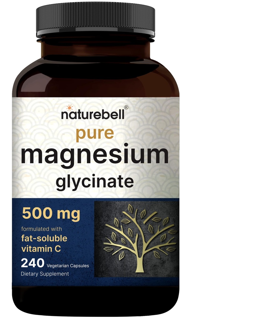 Naturebell Pure Magnesium Glycinate 500mg, 240 Veggie Kapseln | 100% Chelat & Purified – 3rd Party Getestet, Vegan Friendly, Non-GMO, Filler Free