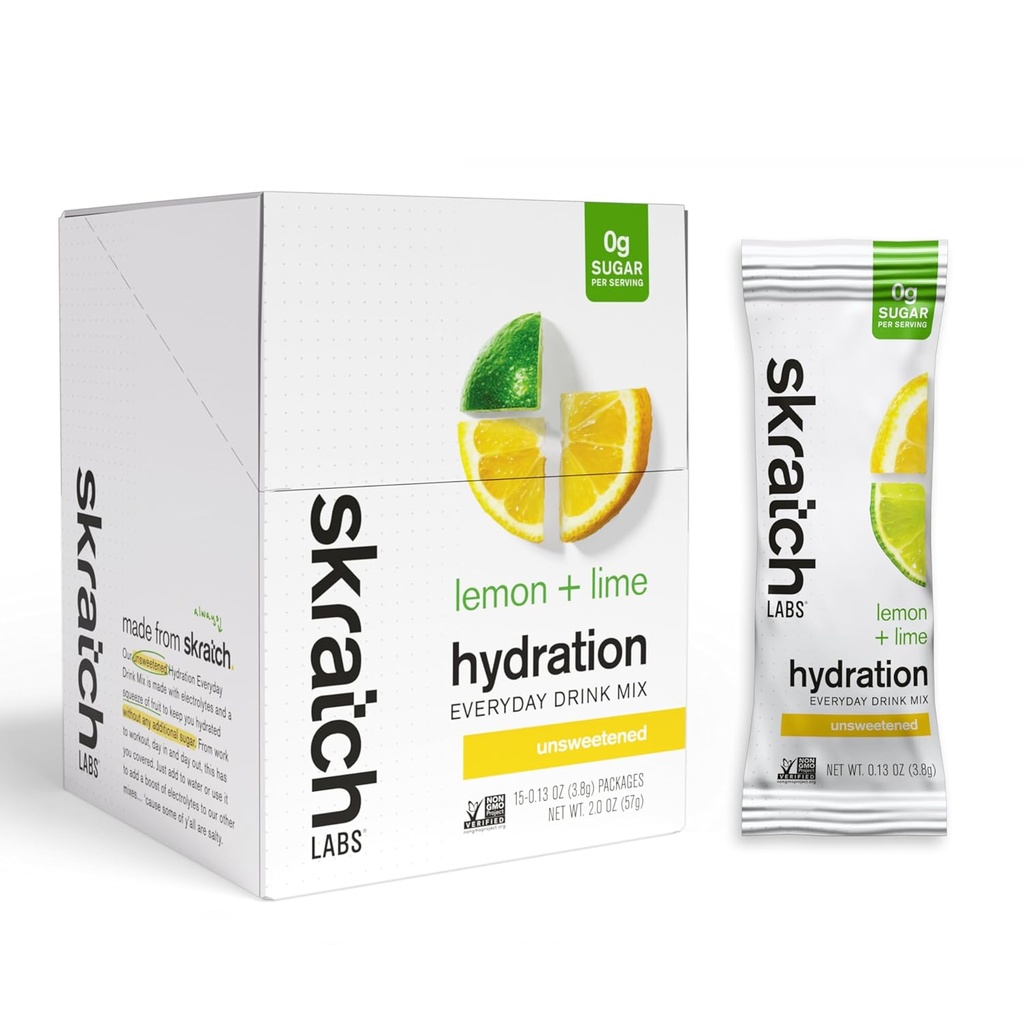 Schkrats Unsweetened Electrolyte Powder Packets - Tägliche Hydration - Sport Drink Mix - Sugar Free - Elektrolyte Booster- Lemon + Lime - 15 Servierungen - Keto, Paleo, Vegan, Non-GMO