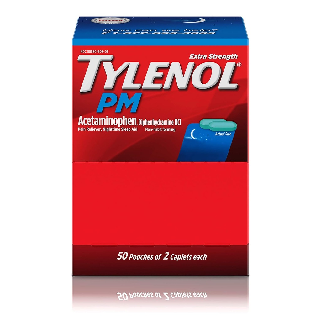 Tylenol PM Extrastärke, 50 Pouches von 2 Caplets, Dispenser Box (Pack von 2)