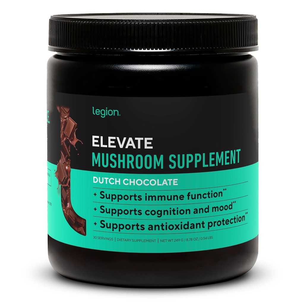 LEGION Elevate Pilzergänzung Pulver - Pilzmischung von Löwen Mann Pulver, Reishi Pulver & Beta-Glucan- Pilz-Pulver zu erhöhen Immunsystem, Mood & Performance Niederländische Schokolade (30 Portionen)