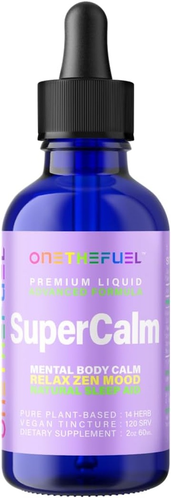 Super Calm 2oz. Pflanzenbasierte psychische Gesundheit Nervous Calming Body Nerves Relax 100% natürliche Magnesium Ergänzung reines Vegan 14-in-1 Kräuter Kamille + Tinkturflüssigkeit