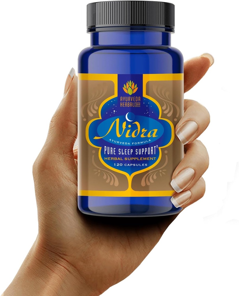 Nidra 100% All-Natural Ayurvedic Kräuter-Schlaf-Ergänzung- Drug Free, Non-Habit Forming, Stress-Relief-Hilfe für eine restliche Nacht - 120 Count (Pack von 1)
