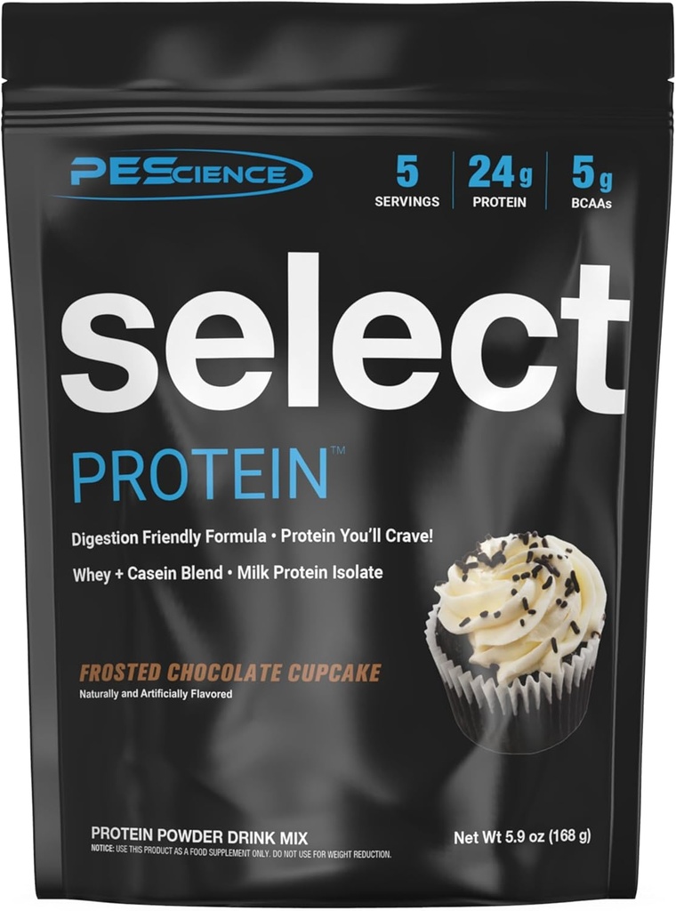PEScience Select Protein Powder, Whey and Casein Blend, Clean Protein Powder for Women and Men, Low Calorie, Low Carb, Keto Friendly, Gluten Free - Frosted Chocolate Cupcake - 5 Servis