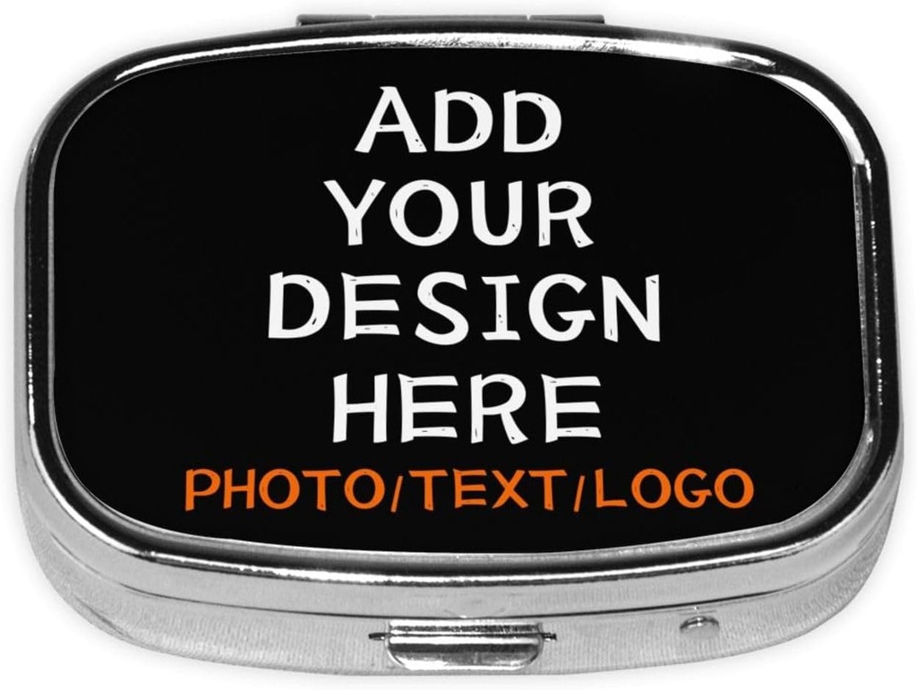 Benutzerdefinierte quadratische Pille Box mit Spiegel personalisiert Foto Text Logo Name Reisen kleine Pille Fall 2 Kompartiment angefertigte tragbare Metall Medizin Container Vitamin Organizer für Taschengeld