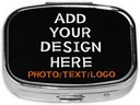 Scatola quadrata personalizzata con specchio foto personalizzata Logo nome Travel Small Pill Case 2 Compartment personalizzato portatile contenitore di medicina del metallo organizzatore di vitamina per borsa tasca