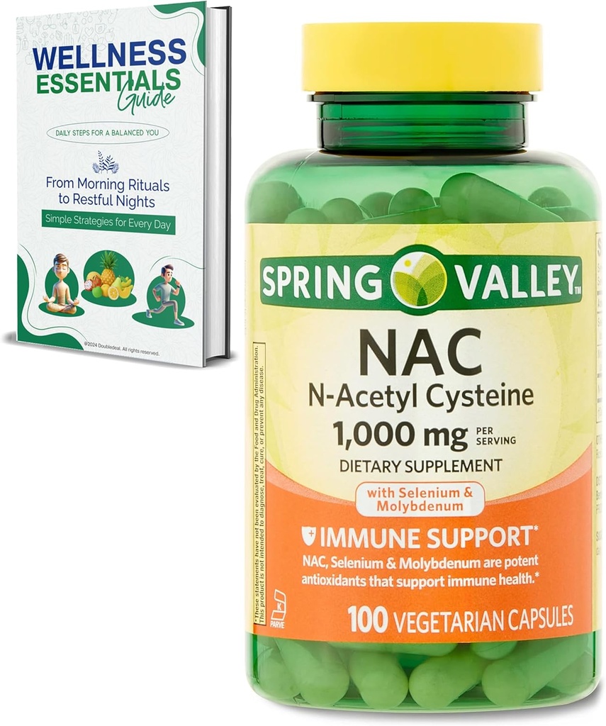 NAC Supplement N-Acetyl Cysteine | 1000mg, 100 Count | Immune Support, Vegetarian Capsules | Gluten-Free, Soy Free, Lactose Free | with Selenium and Molybdenum