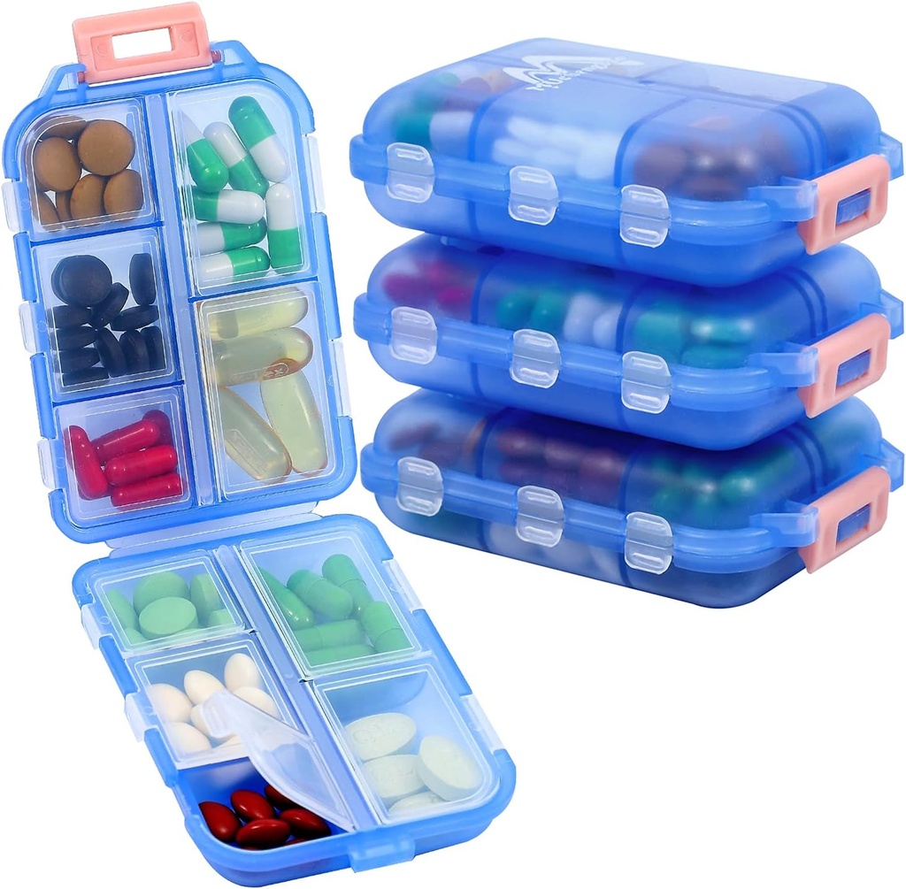 Organizzatore di pedaggio 4PS con 164 etichette di slice, 10 scomparti scatola di pedaggio pieghevole portatile piccolo contenitore di pedana quotidiana del contenitore usato per l'organizzatore di medicina di stoccaggio del camion di M MUchengbao (blu)