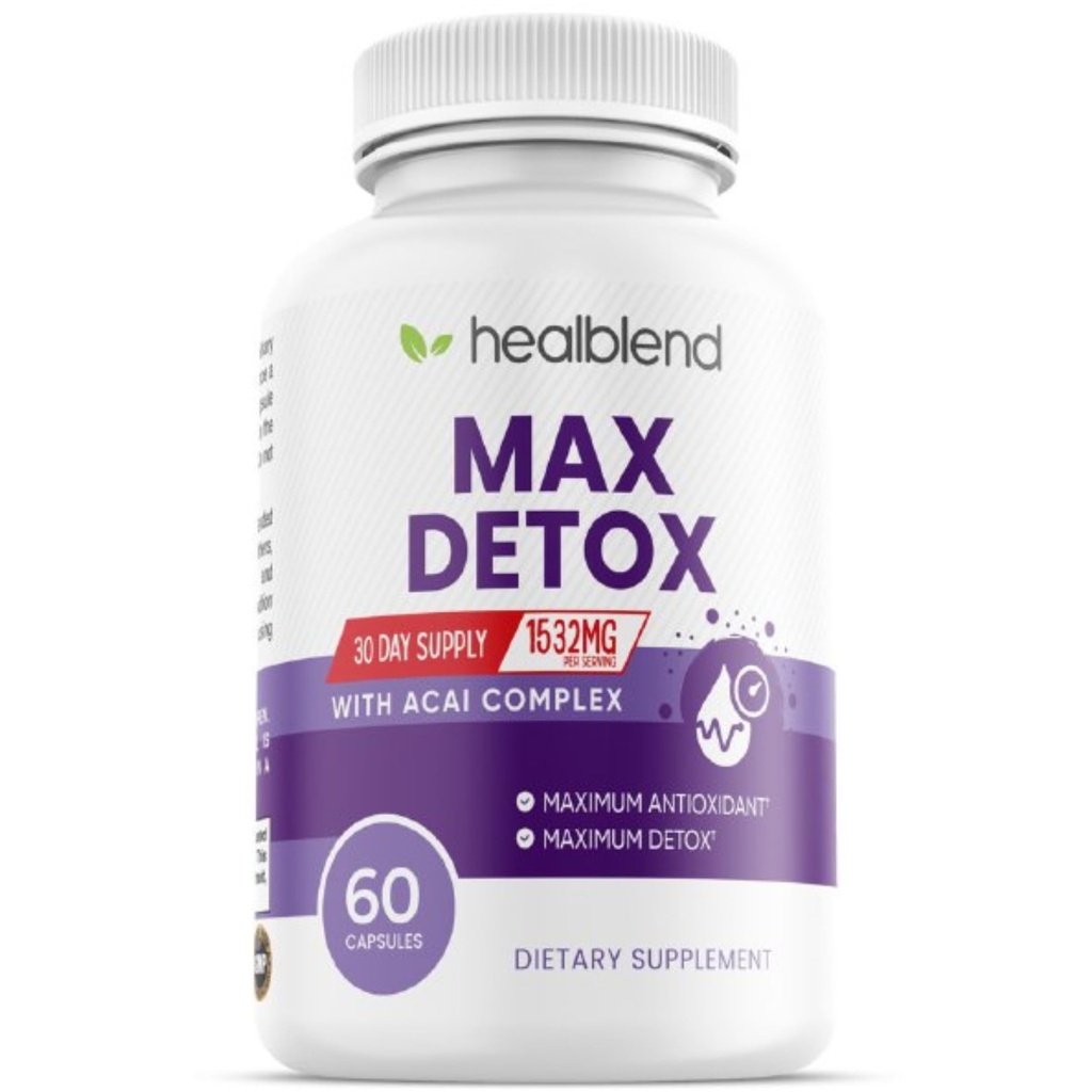 Max Detox Supplemento, Detox avanzato per le donne e gli uomini con Psyllium, Chlorella, Hyssop Herb & Papaya, con Acai Complex - Colon Cleanse - 60 capsule (1)