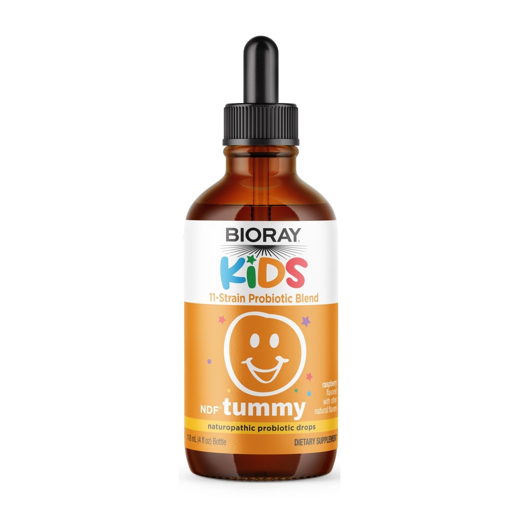BIORAY Kids NDF Tummy, Raspberry - 4 fl oz (120 mL) - 11-Strain Probiotic Blend - Supporta la risposta immunitaria nel tratto GI - Non-GMO, Vegan, Gluten Free - Approx. 120 Serve