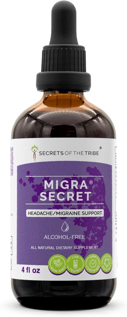 Secrets of the Tribe - Migra Secret, Kopfschmerzen/Migraine-Unterstützung, Kräuter-Ergänzung Blend Tropfen Alkoholfreie Flüssigkeit Extrakt (4 fl oz)