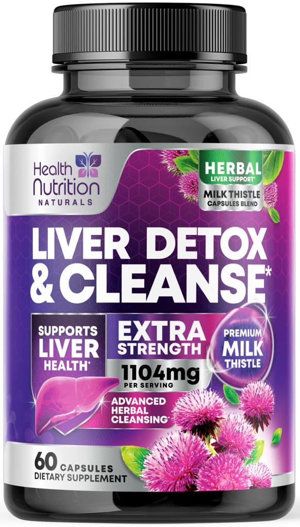 Détox nettoyant doux et formule de réparation - Supplément avancé de soutien du foie avec chardon de lait silymarin, racine de dandelion, extrait d'artichaut, curcuma, choline et betterave - 60 capsules de légumes