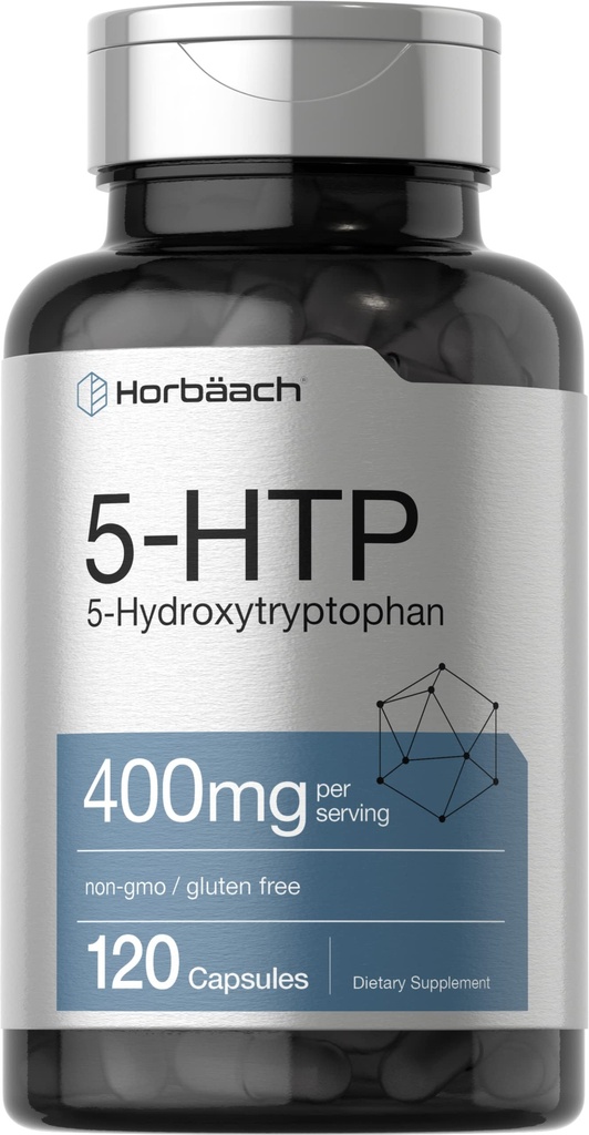 Horbäach 5HTP 400mg Capsules (en anglais seulement) 120 Counting (en anglais seulement) Supplément de force supplémentaire (en anglais seulement) Non-OGM, sans gluten (en anglais seulement) 5 Hydroxytryptophane