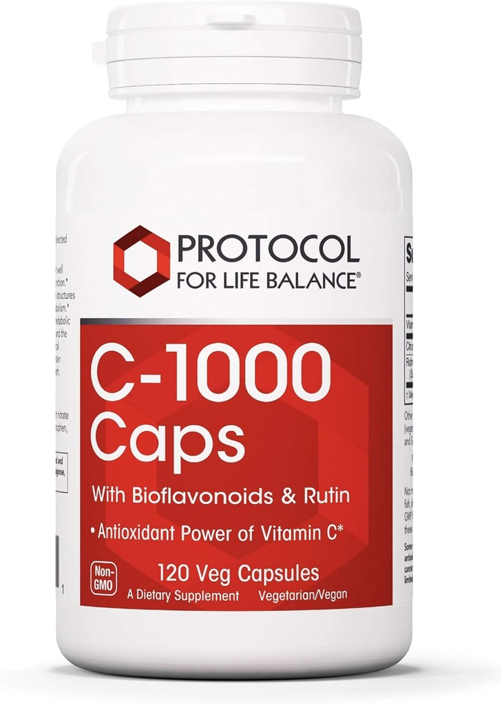 Protocole pour l'équilibre vital - C-1000 Caps avec des bioflavonoïdes et de la rutine - Puissance antioxydante de la vitamine C, soutient la fonction du système immunitaire sain, fournit une protection cellulaire - 120 gélules
