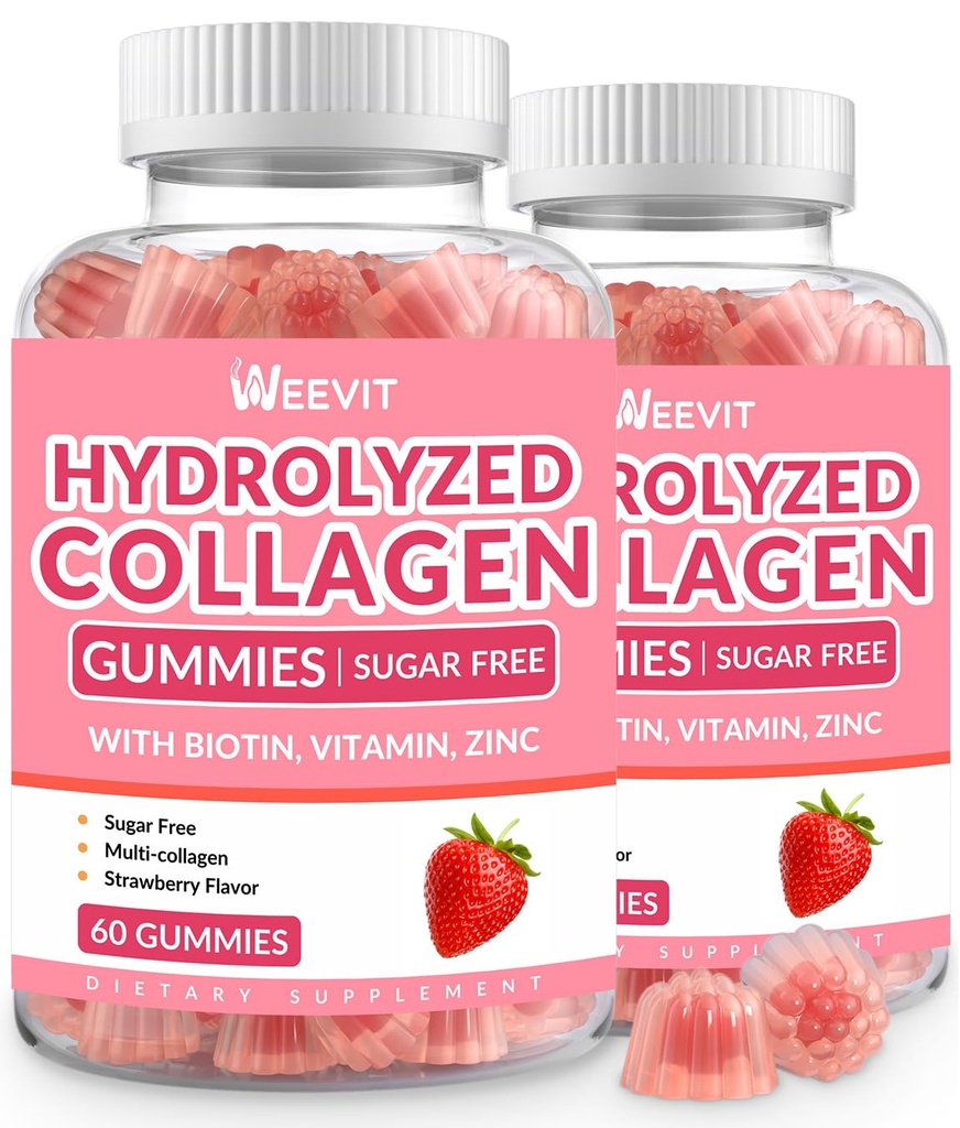 Gummie di collagene senza zucchero per le donne, Collage Proteine Tipo I,II,III,V,X con Biotina Vitamina C D B12, Peptidi di collagene idrolizzato Gummies per la digestione Immune Pelle Hair Nails Energia Bone