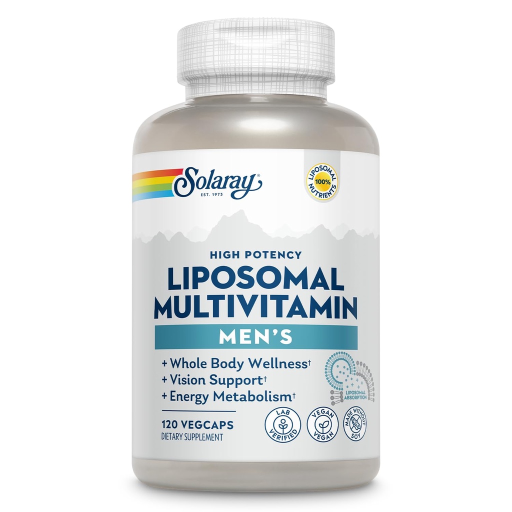SOLARAY Multivitamina liposomica per gli uomini, Immune di assorbimento potenziato, Integratore di sostegno di energia e ossa, Mens Daily Multi Vitamin, BCAA, Vitamina D3, C, B12, Zinco, Vegan, Soia Libero, 60 Serv, 120 VegCaps