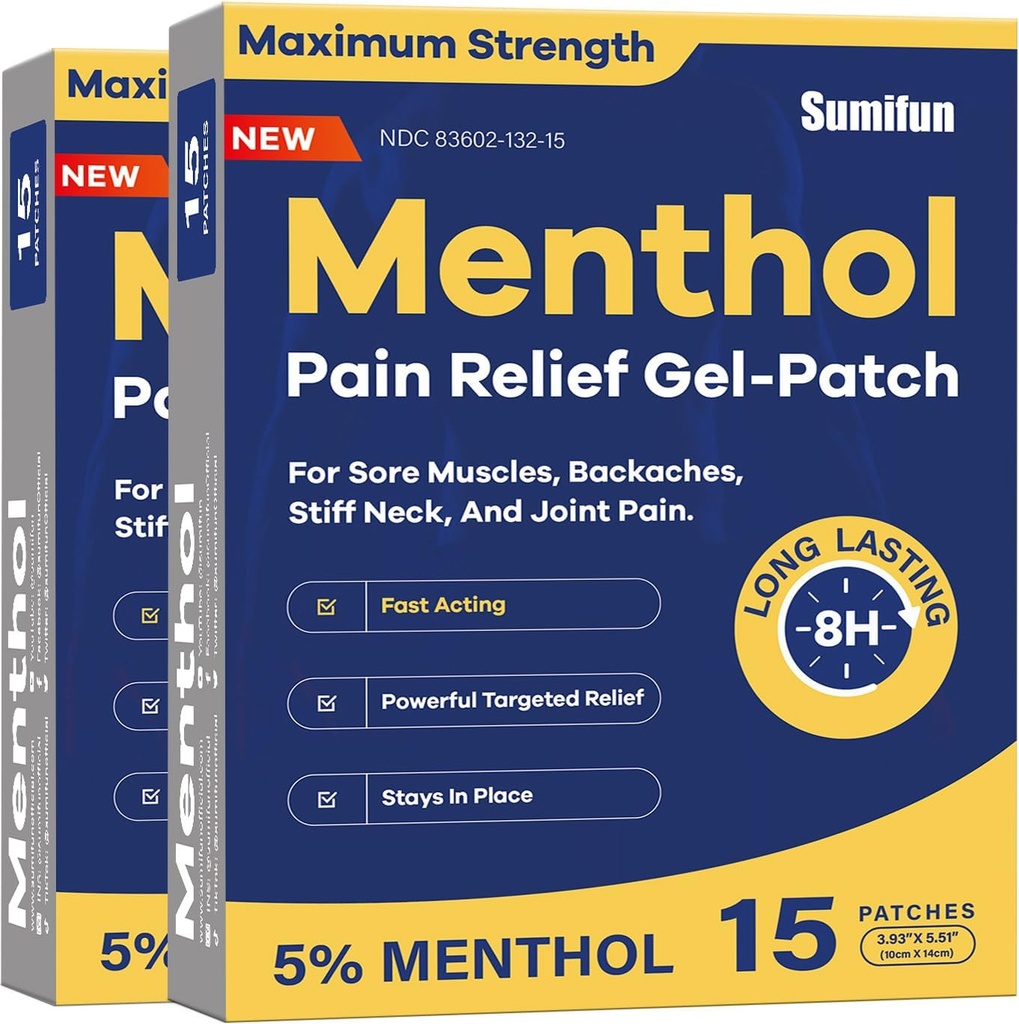 Sumifun Medicated Cold Hot Patches - 30 Count 5% Menthol Extra Strength Pain Relief Patches Leistungsstarkes gezieltes Relief für einfache Backaches, Gelenkschmerzen, Stiff Neck, Muskel Sore