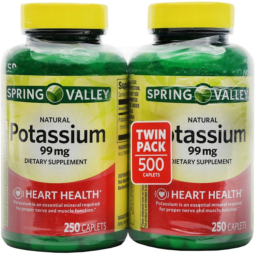 Potassio della valle di primavera 99 mg da Gluconato di potassio 595 mg (250 conte, 2 confezione)