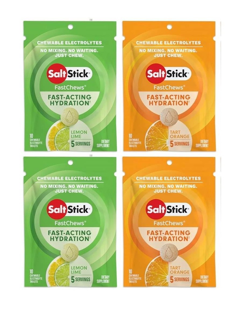 SaltStick FASTCHEWS® Resealable, Vielfalt 4 Packung Tart Orange & Zesty Lemon-Lime