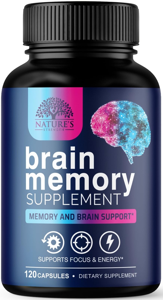 Pilules de supplément de mémoire cérébrale - Nootropiques de force 3X pour la concentration, la clarté et le soutien focal - Vitamines cognitives pour la santé cérébrale avec Bacopa, Phosphatidylsérine et DMAE, Booster cérébral - 120 capsules
