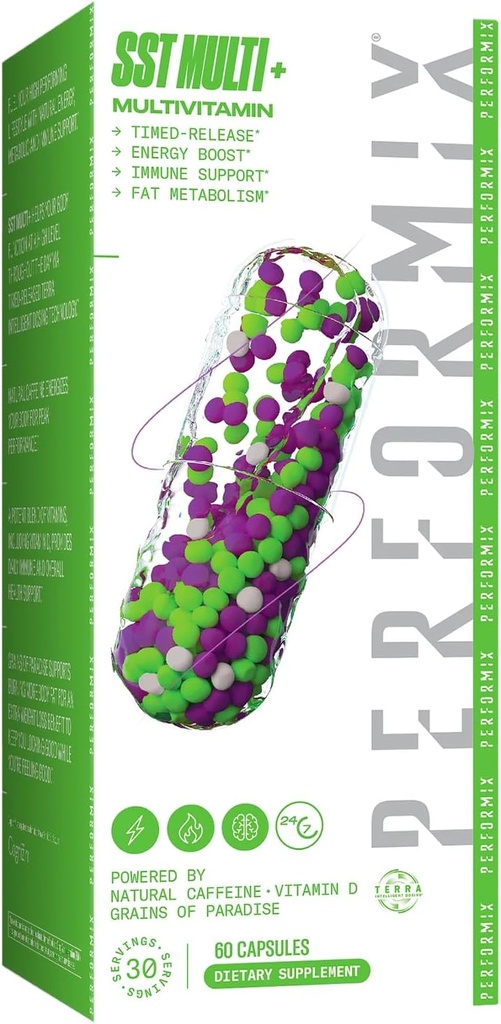 PERFORMIX - SST Multi+ Multivitamin - Natürliche Energie - Timed-Release - Immunsystem & Stoffwechselunterstützung - Gewichtsziele - Koffein, Biotin, Vitamin A, C, D, E, B6 & B12 - Frauen & Men - 60 Count