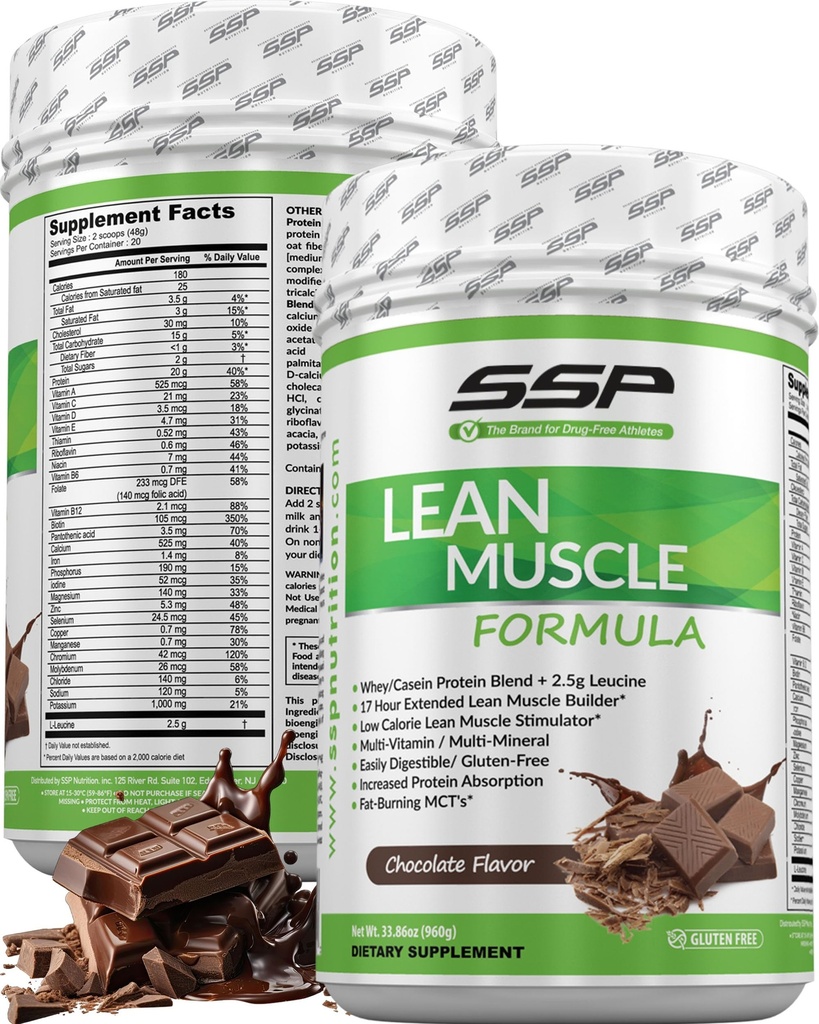 Protéines SSP - Isolation de la lactosérum et caséine avec leucine et MCT - Chocolat à faible teneur en calories pour la nutrition des muscles maigres