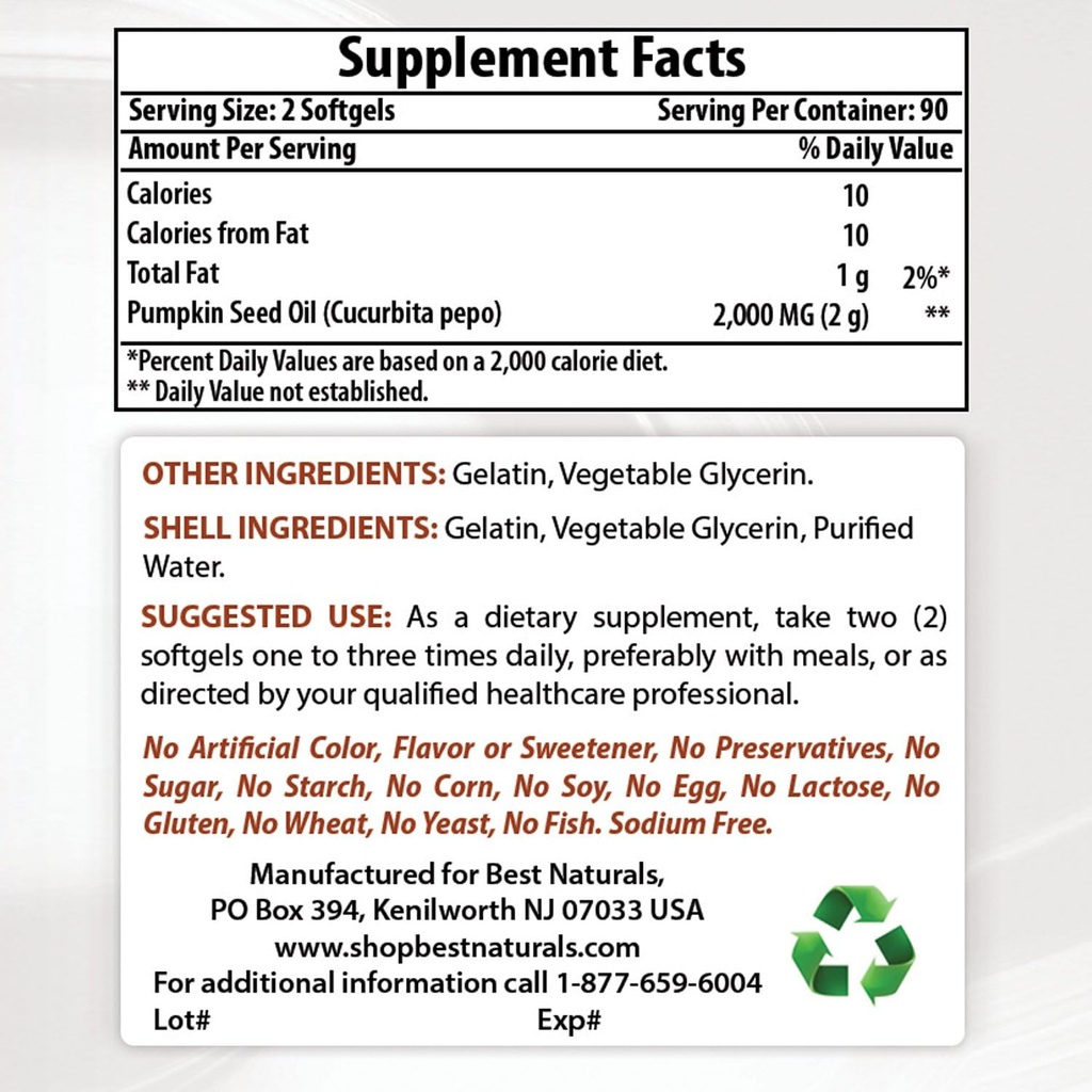 Best Naturals Kürbis Samen Öl 1000 mg & Vitamin B1 als Thiamin Mononitrate 100 mg