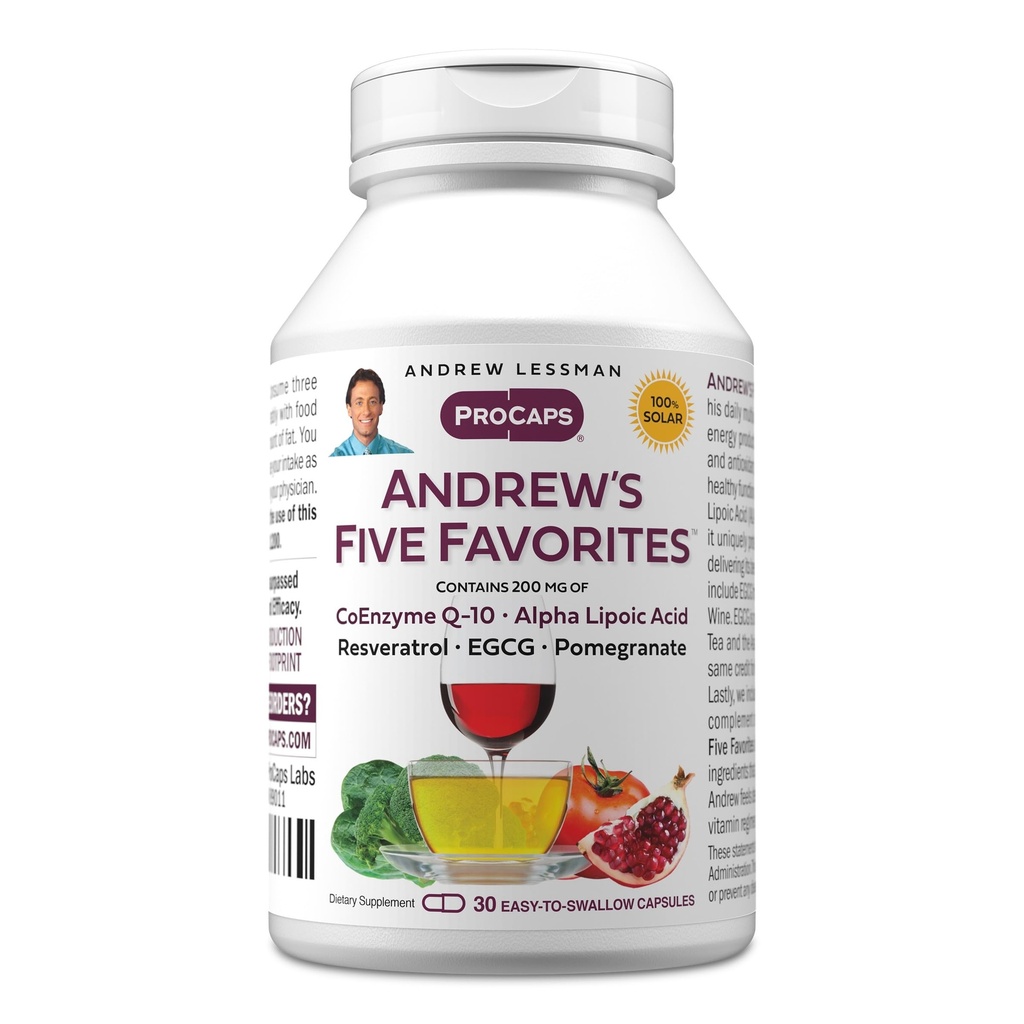 ANDREW LESSMAN Andrew's Five Favorites 30 Capsules - Bietet 200mg Jede von Coenzym Q-10, Resveratrol, EGCG, Granatapfel und Alpha Lipoic Acid, Leistungsstarke Anti-Oxidant-Unterstützung, keine Additive