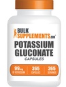 BulkSupplements.com Capsules de gluconate de potassium - Supplément de gluconate de potassium, Gluconate de potassium 99mg, Supplément de potassium - Sans gluten, 1 Capsule par portion, 365 Capsules (paquet de 1)
